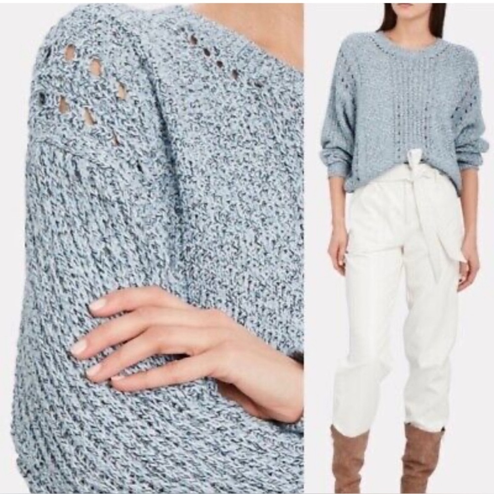 Iro Kamen 100% Cotton Open Knit Women’s Sweater Size M Blue White Boho Fisherman